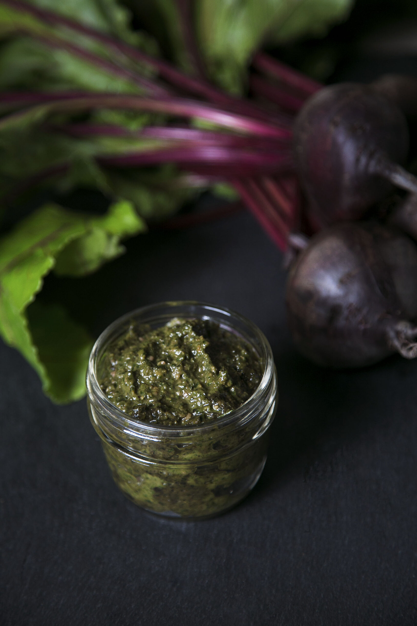 Beet greens pesto for www.celebratetheartoflife.com