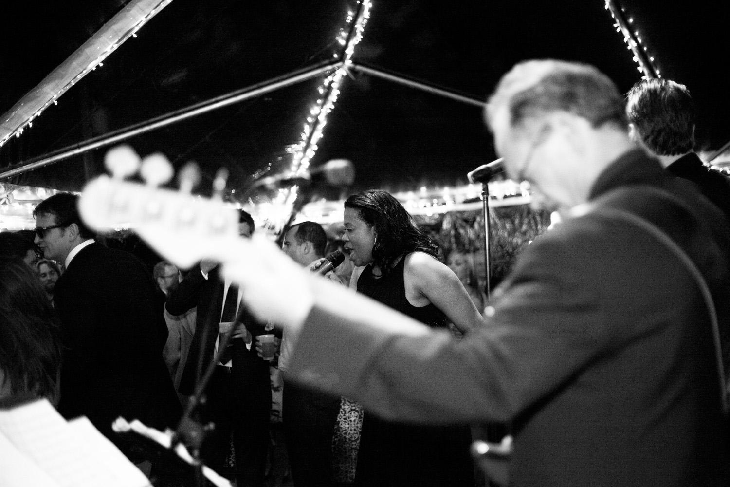 wedding band playing at outdoor wedding reception in Muskoka, Ontario